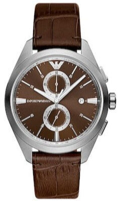 Emporio Armani Claudio Chronograph Brown Dial Brown Leather Strap Watch For Men - AR11482